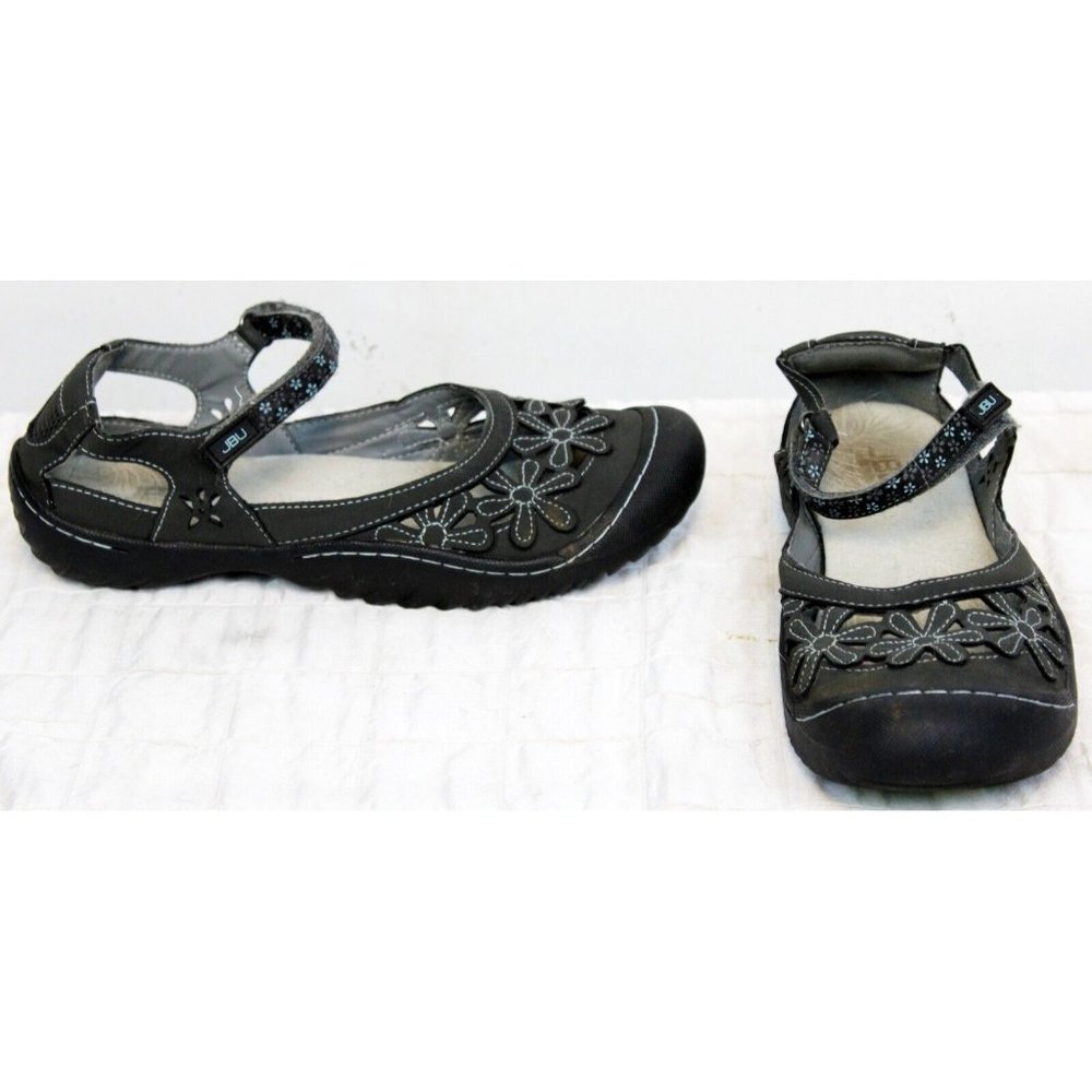 JBU Black Floral Mary Jane Flats with Hook-and-Loop Strap
